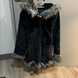Women's Black Faux Fur Trim Coat